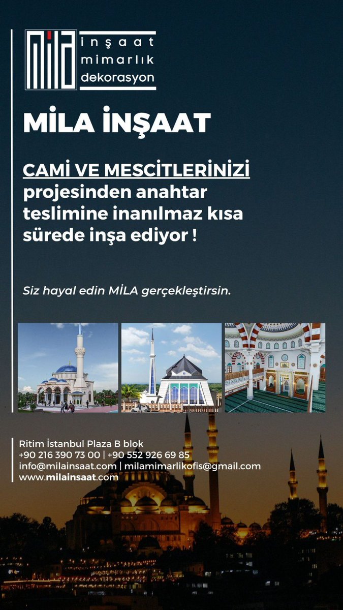 Cami proje ve inşaatlarınız için iletişime geçin.

+90 (216) 390 73 00 

milacamiprojeleri.com

#milacamiprojeleri #cami #camiprojeleri #camiinşaatı #camiler