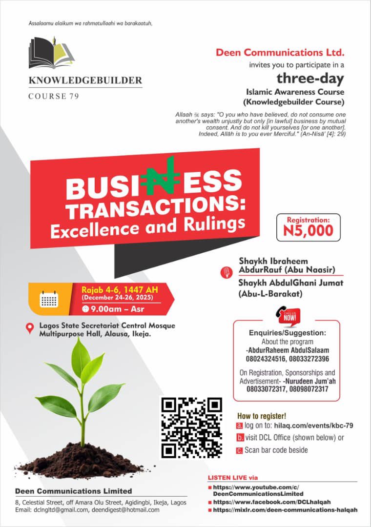 alapo_'s tweet image. *KBC 79*

The December KBC is finally here again!

Buy your ticket here👇

hilaq.com/events/kbc-79

Enquiries:
Ustaadh AbdurRaheem AbdusSalaam 
0802 432 4516

Nurudeen Jum&apos;ah 
0803 307 2317

#kbc79

JazaakumuLlaahu khayraan as you share generously.