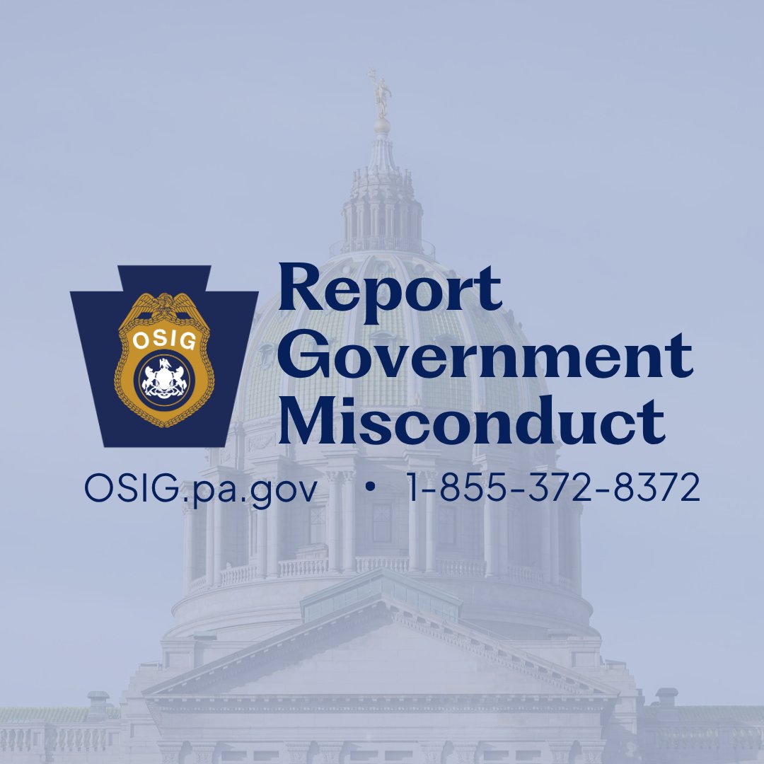 Keep fraud and waste out of state government.
Report it to OSIG for investigation.
🔗 OSIG.pa.gov
☎️1-855-FRAUD-PA