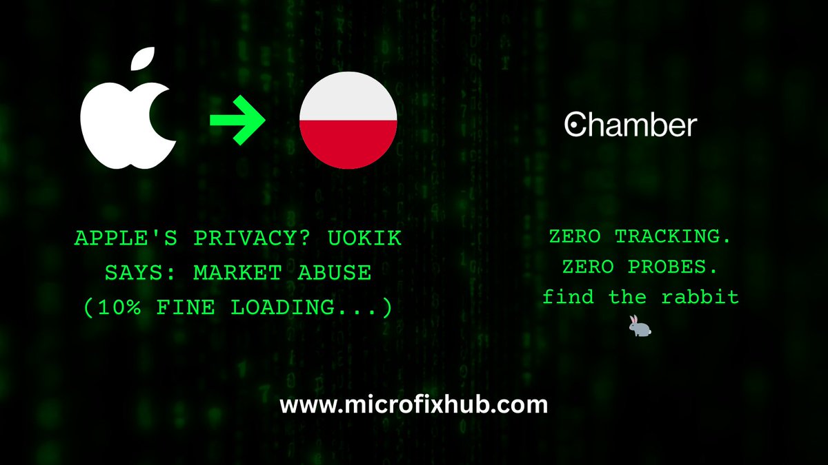 MicroFixHub's tweet image. Poland&apos;s UOKiK just hit Apple with an antitrust probe over App Tracking Transparency.

They say Apple&apos;s &quot;privacy hero&quot; ATT isn&apos;t protecting users – it&apos;s just crushing third-party ads while Apple sells its own targeted shit unchecked.

Fines up to 10% of annual turnover? Yeah,…