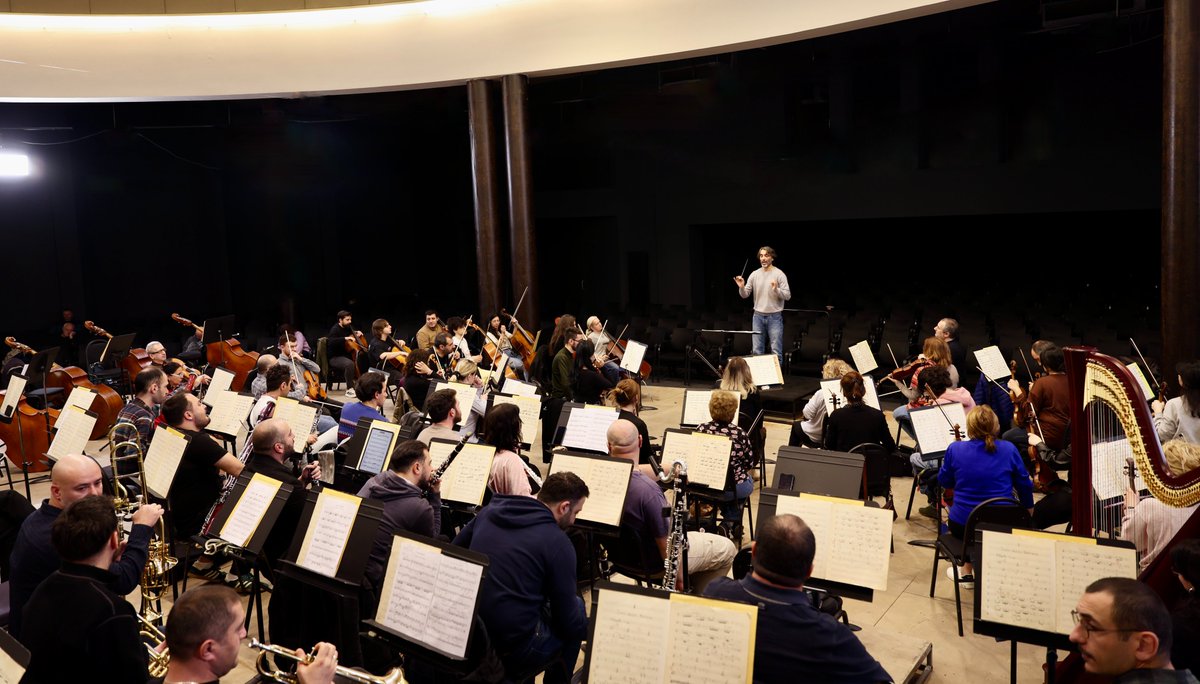 At work with the wonderful musicians of the Georgian Philharmonic Orchestra for this week's performance in Tbilisi of beautiful orchestral works by L. van Beethoven, Edvard Grieg and Ottorino Respighi! Can't wait!!! ❤️🎵❤️