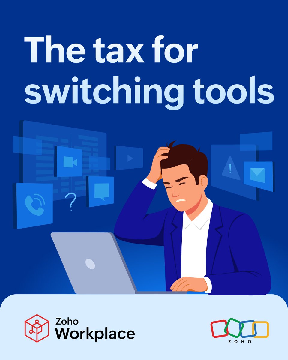 ZohoWorkplace's tweet image. App switching costs teams hours every week according to Harvard Business Review! ⏳

With Zoho Workplace, everything you need—email, chat, files and more—lives under one roof. 🙌🏼

Goodbye chaos. Hello efficiency. 🚀