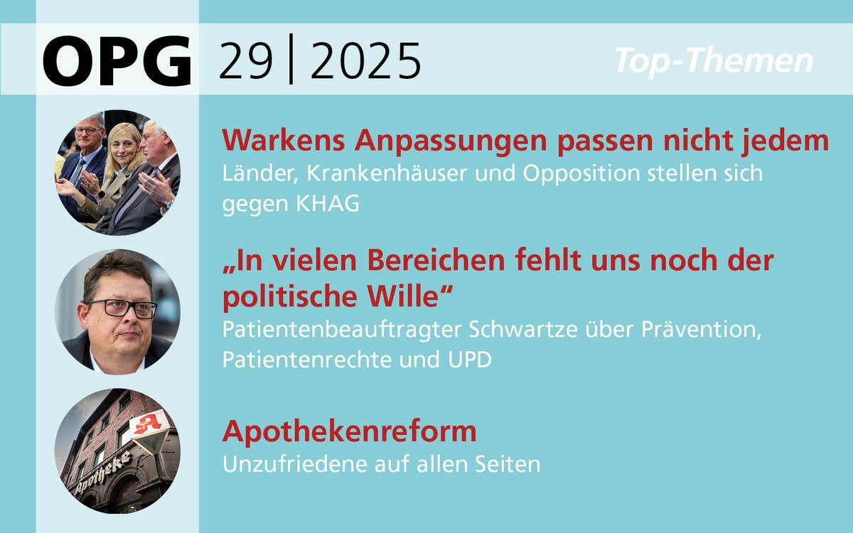 Der neue #OPG ist draußen.

🗞️GKV: Sparpaket scheitert krachend im Bundesrat
🗞️ Interview: Was Patientenbeauftragter <a href="/s_schwartze/">Stefan Schwartze</a> noch vor hat
🗞️SPV: Bund will Darlehen auf 3,2 Mrd. Euro erhöhen

📰Zur Ausgabe 👉pa-gesundheit.de/opg/opg-online…