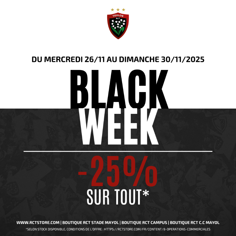 RCTofficiel's tweet photo. 𝗕𝗟𝗔𝗖𝗞 𝗪𝗘𝗘𝗞 🔴⚫
C'est le dernier jour pour profitez du #BlackWeek ▶️
Exceptionnellement, nos boutiques du centre commercial Mayol et du Stade Mayol seront ouvertes aujourd'hui dès 10h ! 😍