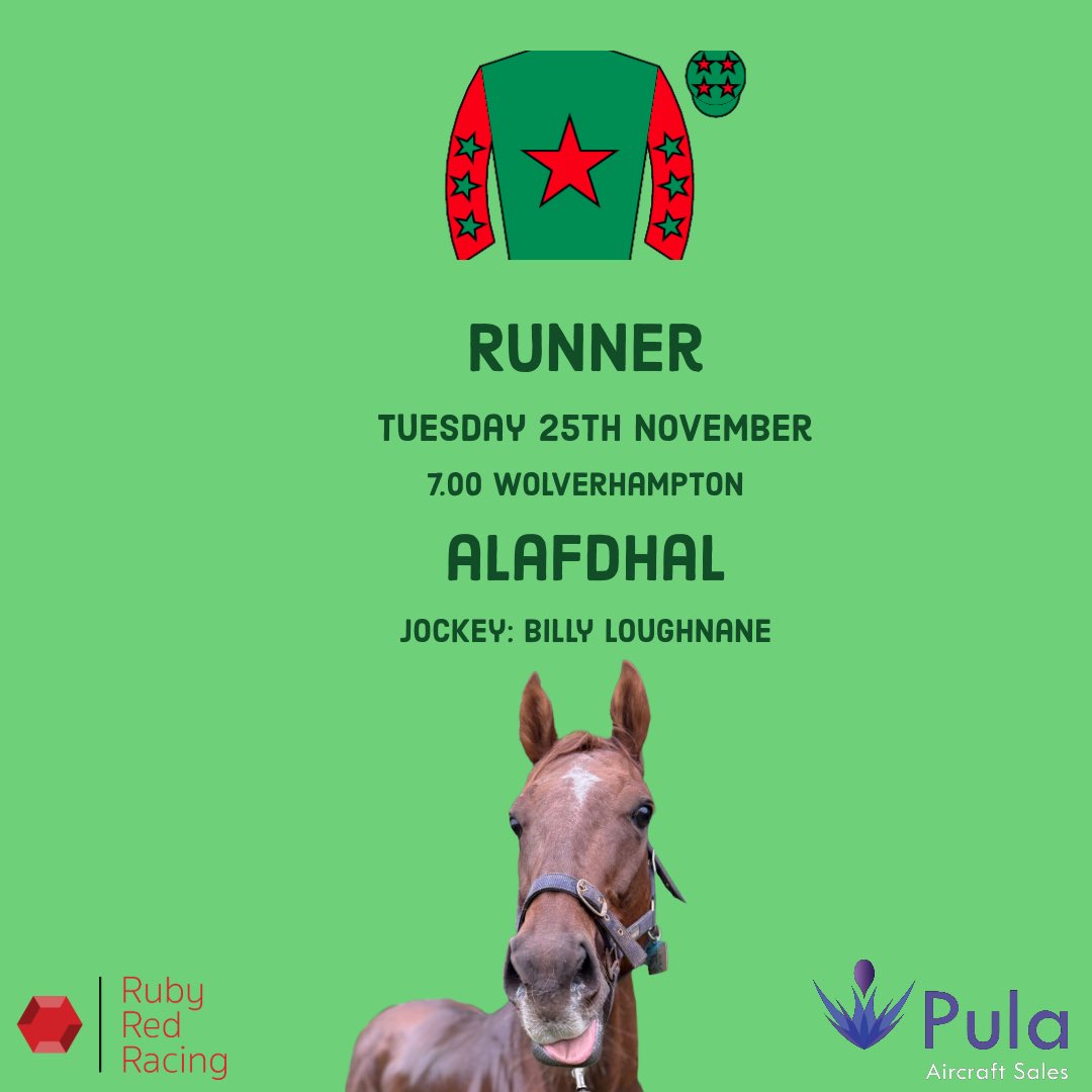 Alafdhal bids to follow up at <a href="/WolvesRaces/">Wolverhampton Races</a> tonight, and Billy Loughnane takes over in the saddle. Best of luck and safe run Ally! 💚❤️