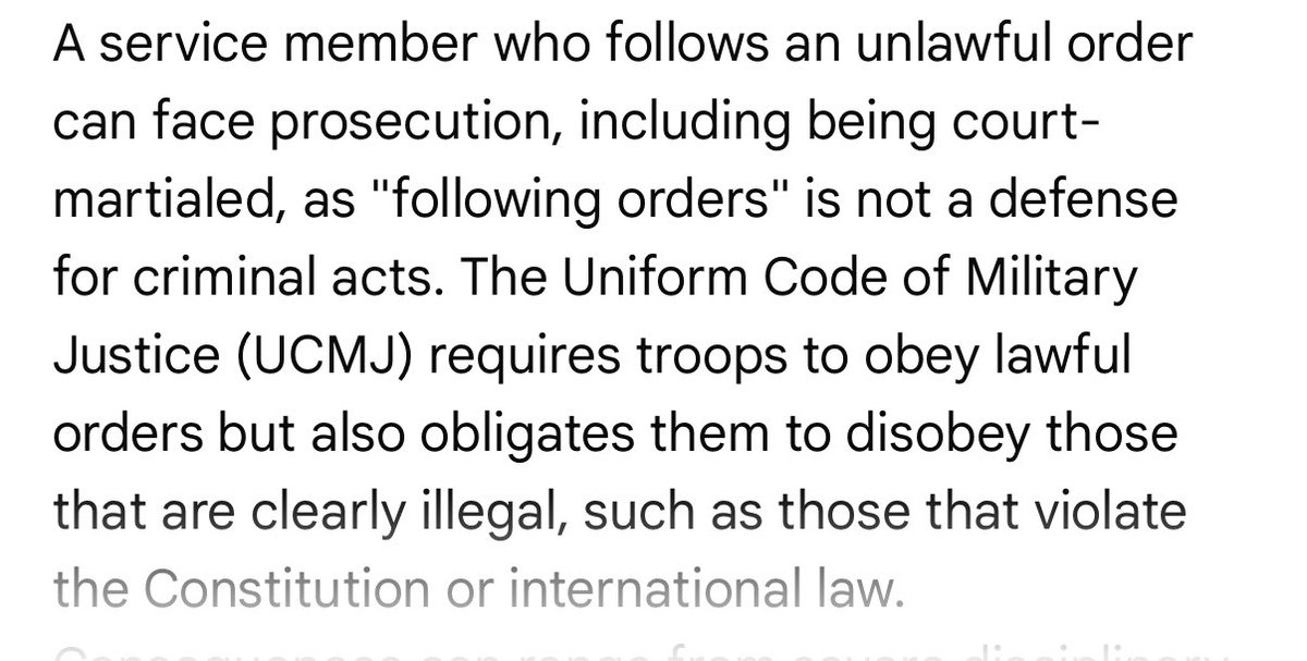 <a href="/mrddmia/">🇺🇸 Mike Davis 🇺🇸</a> So you’re saying our military troops should NOT ignore “unlawful” orders? You’re setting them up for ⬇️