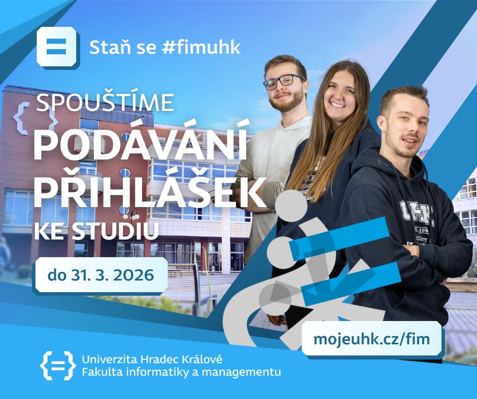 📢 Spustili jsme přihlášky ke studiu. 
Nabízíme programy jako Aplikovaná informatika, Informační management, Datová věda, Informační a síťová bezpečnost, Ekonomika a management nebo Management cestovního ruchu.
Více info a přihláška: mojeuhk.cz/fim