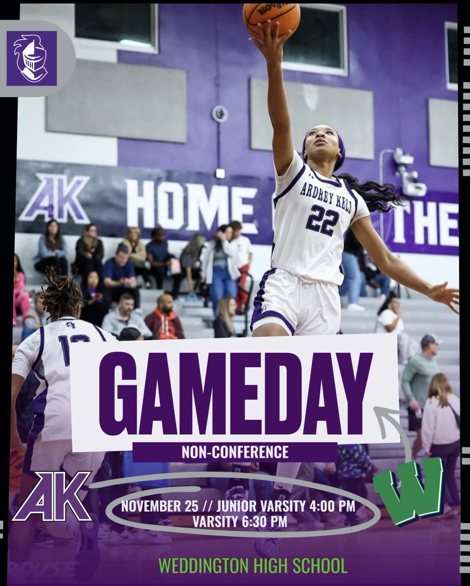 AKWBB's tweet photo. 🔥 GAME DAY 🔥
Ardrey Kell Lady Knights to Weddington High School tonight, we’re locked in and focused! 

Don’t meet us there… BEAT US THERE!
Pack the gym, bring the energy, and let’s turn their house into OUR house! ⚔️💜

JV – 4:00 PM
Varsity – 6:30 PM

#HEART #AsONE #together https://t.co/bB2ee8U74j