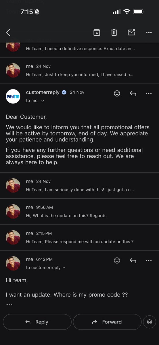 AM_Photography0's tweet photo. @Paytmcare @PaytmBusiness @paytmgold 

I was told I’ll get my prize today. But nothing is provided. Only “We are working on it” 

I am warning you against a very strict action from my side and also social media content for this incident reaching everyone to avoid paytm completely https://t.co/7tMeRjNJde