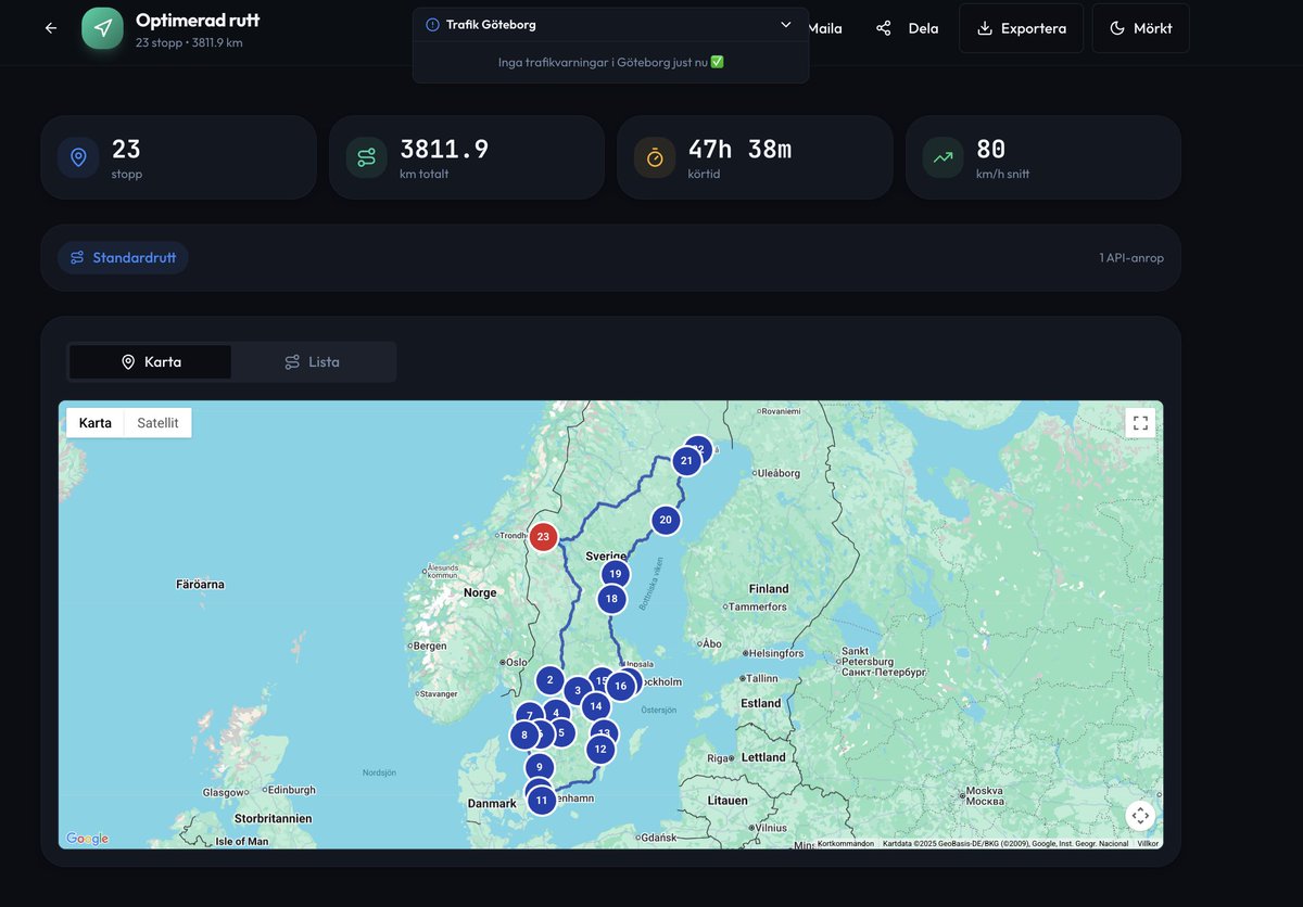 Palmsvettet's tweet image. Har släppt ett open-source ruttoptimeringsverktyg (React + TS + Vite + Google Maps APIs).
Waypoint-optimering, trafikdata, bulk-import och exports.

Repo här👇

github.com/magido87/rutt-…