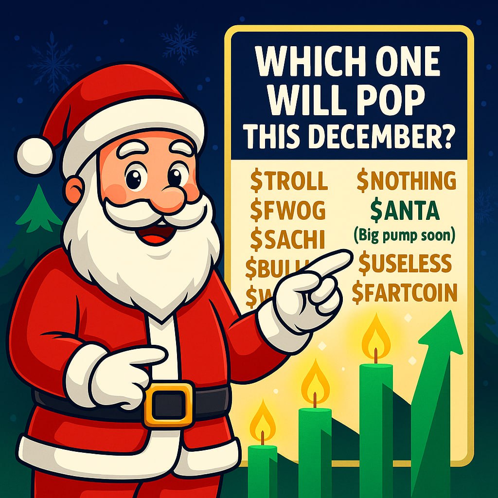 December is coming and one memecoin from this list is going to make x100! 
Which one?
$TROLL
$FWOG
$SACHI
$BULLISH
$VALOR
$NOTHING
<a href="/SANTATOKENSOL2/">SANTA</a> ( Big pump soon 🎅) 
$Useless
$FARTCOIN
$ASTER
$BNB
$FLOKI
$GIGA
$MON
anything else? write on the comments