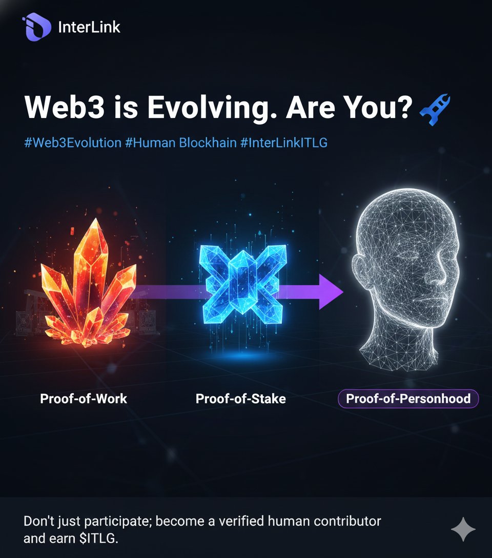 VioletStarSe7en's tweet image. Web3 is Evolving. Are You? 🚀
​From Proof-of-Work to Proof-of-Stake, the next leap is Proof-of-Personhood. #InterLink is building the foundational human layer for a truly decentralized, bot-free internet.
​ #ITLG #ITLX #ITL