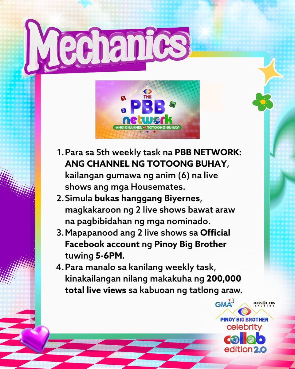PBBabscbn's tweet image. Sa panibagong task ng mga housemates, kinakailangan ng creativity at magandang istorya.

Anu-anong mga shows kaya ang ating mapapanood? 💻

Panoorin &apos;yan ngayong darating na Miyerkules (November 26) hanggang Biyernes (November 28) sa Pinoy Big Brother Official Facebook page mula…