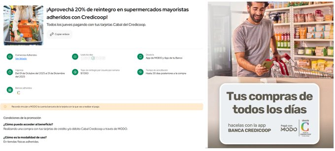 ahorrotwit's tweet image. Todos los jueves hasta el 31/12 con @MODO_Arg y tus tarjetas #Cabal tenes un 20% de reintegro con tope de $7000 en #Maxiconsumo #Vital y #Makro entre otros supermercados mayoristas y con #CuentaSueldo 10% extra con tope de $3500🛒🛒