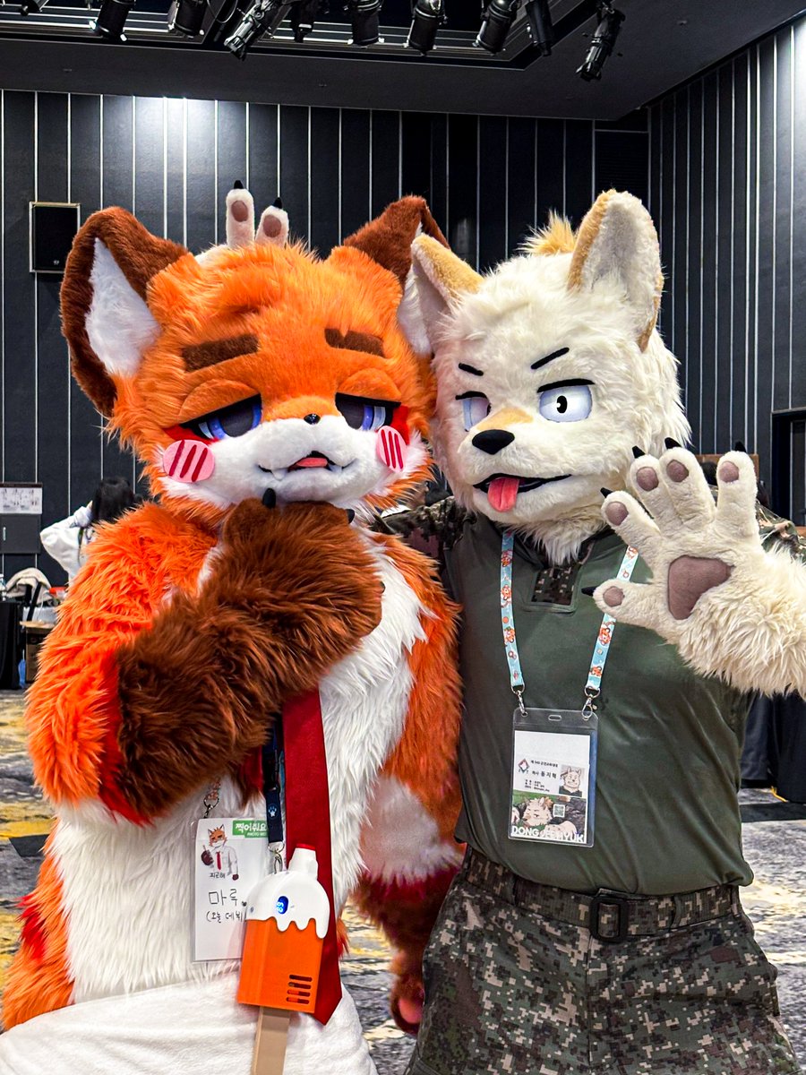 LEEMARU_fursuit's tweet image. #FursuitEveryday #fursuit #furstclass

동지혁 하사님과 사진 한방 박았슴다! 🫡
참으로 멋짐다! 🦊🐶
