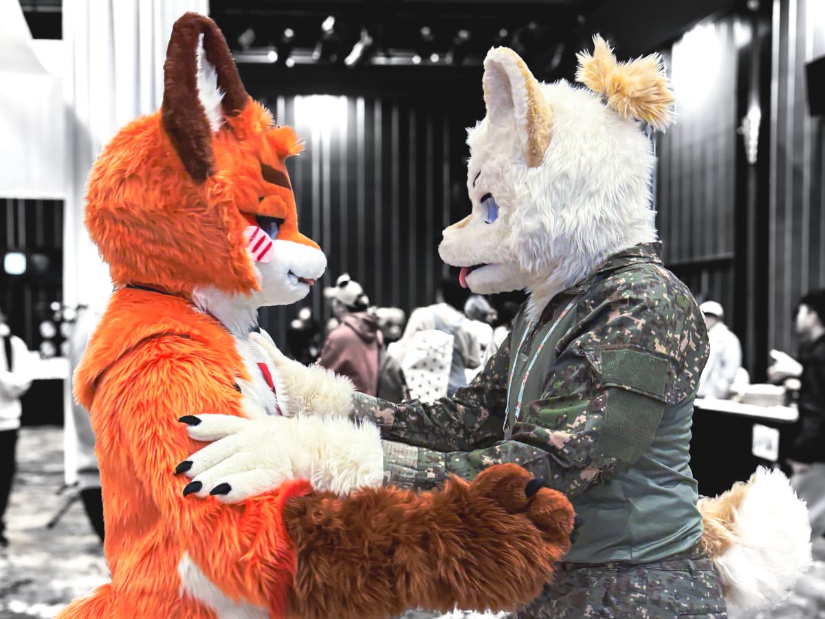 LEEMARU_fursuit's tweet image. #FursuitEveryday #fursuit #furstclass

동지혁 하사님과 사진 한방 박았슴다! 🫡
참으로 멋짐다! 🦊🐶