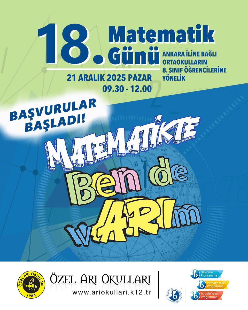 18. Matematik Günü için başvurular başladı!🐝🌍

ariokullari.k12.tr web sitemizden başvurunuzu gerçekleştirebilirsiniz.
.
.
#ariokullari #okul #eğitimkurumu #school #önokul #ilkokul #ortaokul #anadolulisesi #fenlisesi #ibschool #ibdp #ibpyp #matemati̇k #maths