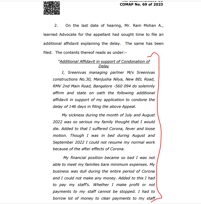 _shrayanshsingh's tweet image. How to NOT draft your Application for Condonation of Delay, Exhibit 1 -

The Appellant sought condonation of 146 days of delay in filing this Commercial Appeal

Can you tell what&apos;s wrong with the Affidavit quoted in the image below?