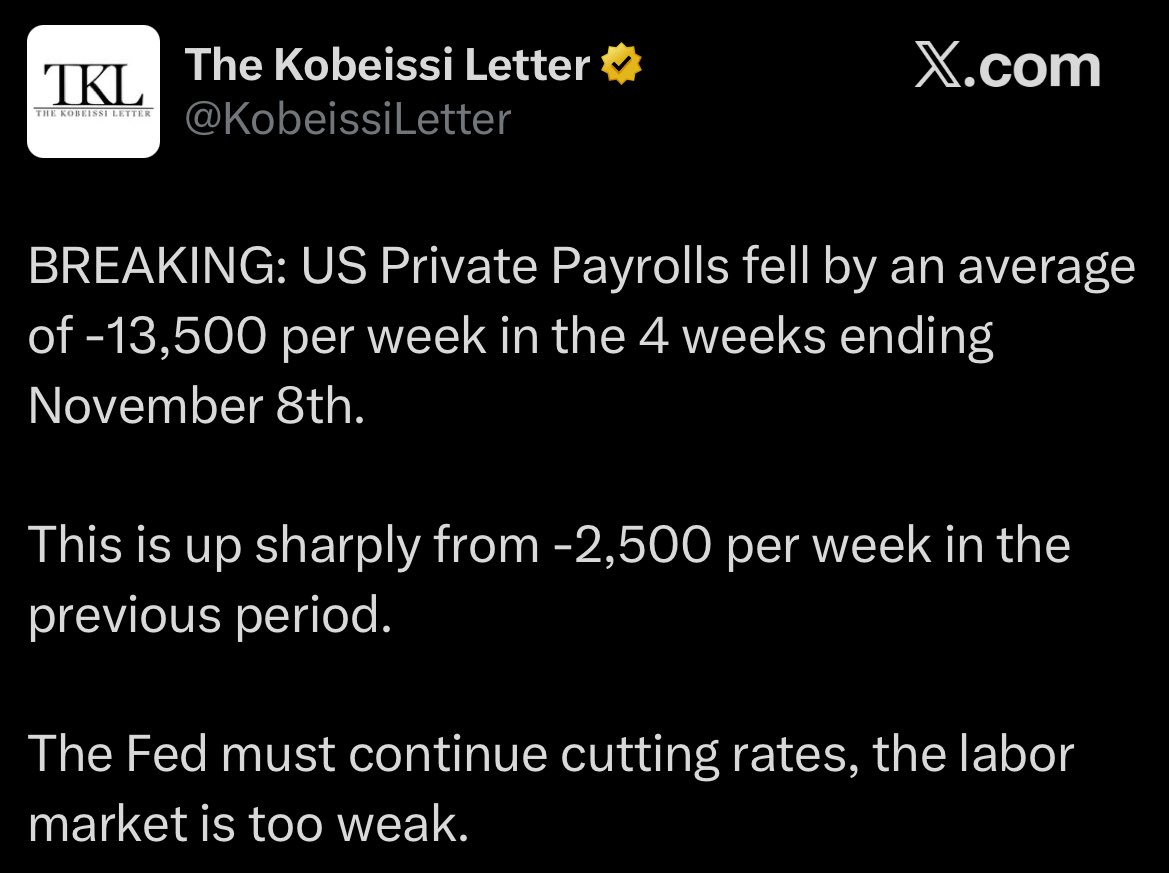 KryptoRobbe's tweet image. Update:
Weitere Signale eines schwächelnden US-Arbeitsmarkts:

Bild 1:
📉 Core-PPI fällt auf 2,6% (unter Erwartung 2,7%), während Gesamt-PPI nur minimal steigt.
→ Inflation verliert an Druck, Fokus verschiebt sich klar auf den Arbeitsmarkt.

Bild 2:
💼 Private Payrolls brechen…