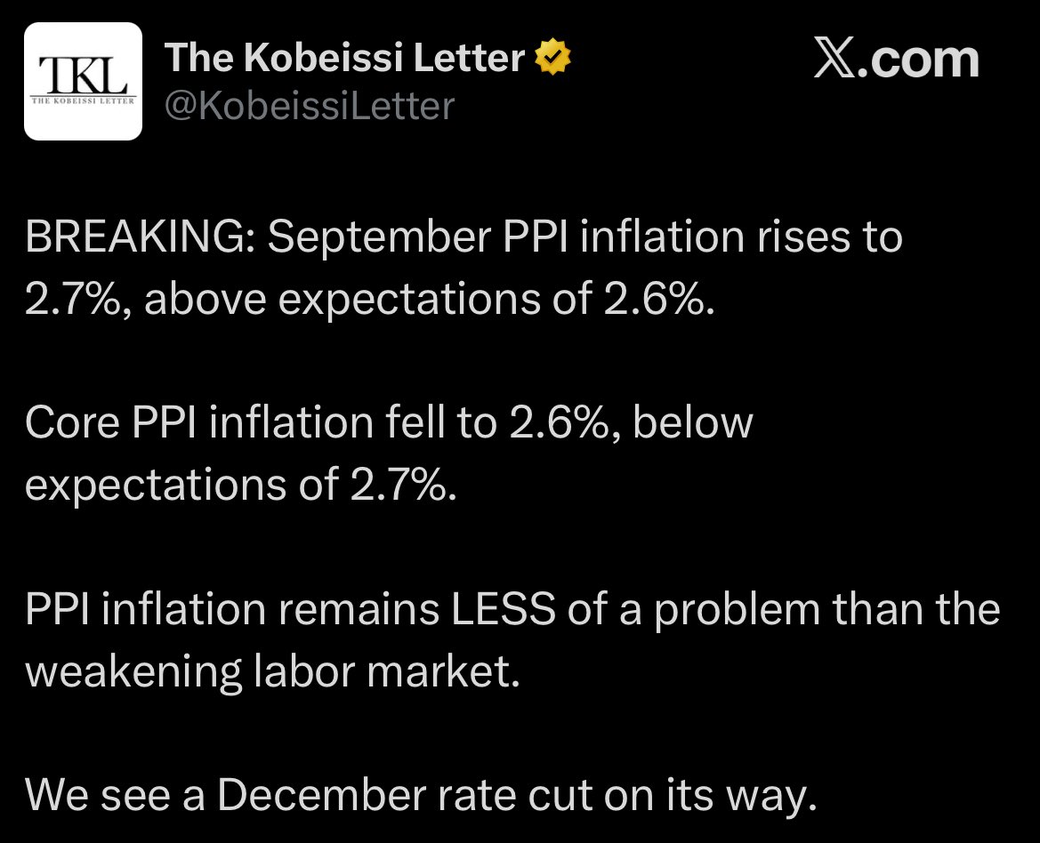 KryptoRobbe's tweet image. Update:
Weitere Signale eines schwächelnden US-Arbeitsmarkts:

Bild 1:
📉 Core-PPI fällt auf 2,6% (unter Erwartung 2,7%), während Gesamt-PPI nur minimal steigt.
→ Inflation verliert an Druck, Fokus verschiebt sich klar auf den Arbeitsmarkt.

Bild 2:
💼 Private Payrolls brechen…
