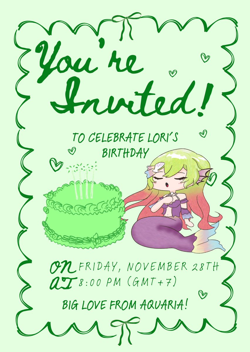 Aku diundang ke pesta ultahnya mba <a href="/LoriLight_Vt/">Lori Light | V-Mermaid ✨️🧜‍♀️</a>
Bagi yang ingin ikut merayakan atau mengirim sesuatu bisa cus ke link dibawah

Tanggal: Jumat, 28 November 2025 
Jam: 20.00 WIB

Link Waiting room:
youtube.com/live/7ZoVCznSP…

FORM UCAPAN:
docs.google.com/forms/d/e/1FAI…