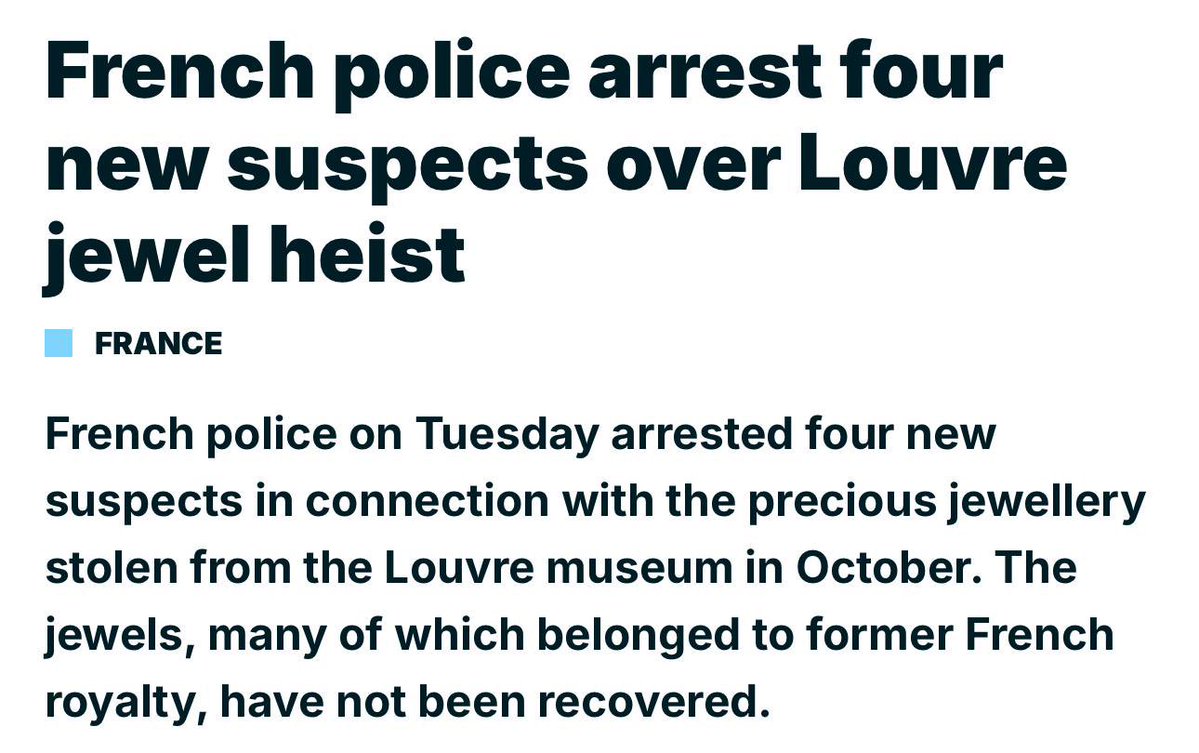 IntelNet's tweet image. #BREAKING: French authorities have arrested four more suspects in the Louvre Museum jewelry theft case in Paris
