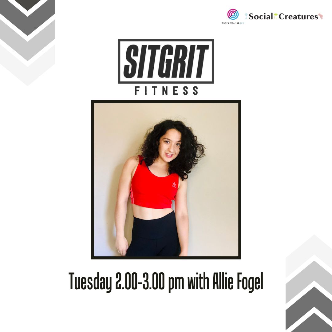 Get your groove on! Allie is live at 2pm ET with SitGrit dance ✨