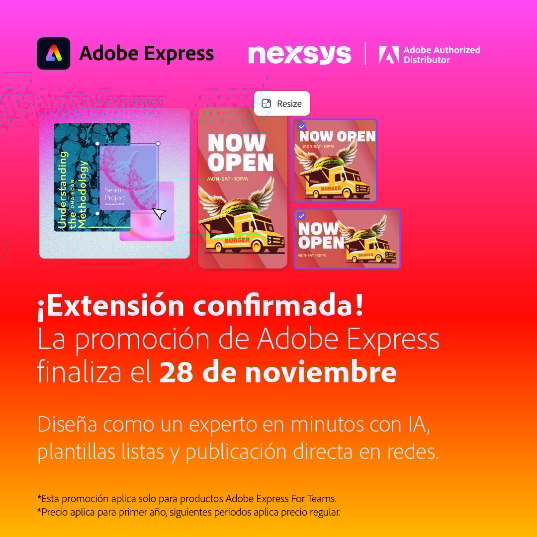 💥 Adobe Express + IA de Firefly = contenido pro en segundos 🚀
La herramienta perfecta para crear, vender y crecer.

👉 Disponible para varios países de LATAM
👉 Solo por Nexsys Market Place

#AdobeExpress #IA #AdobeFirefly #Nexsys #MarketingDigital
hubs.li/Q03VKm7N0