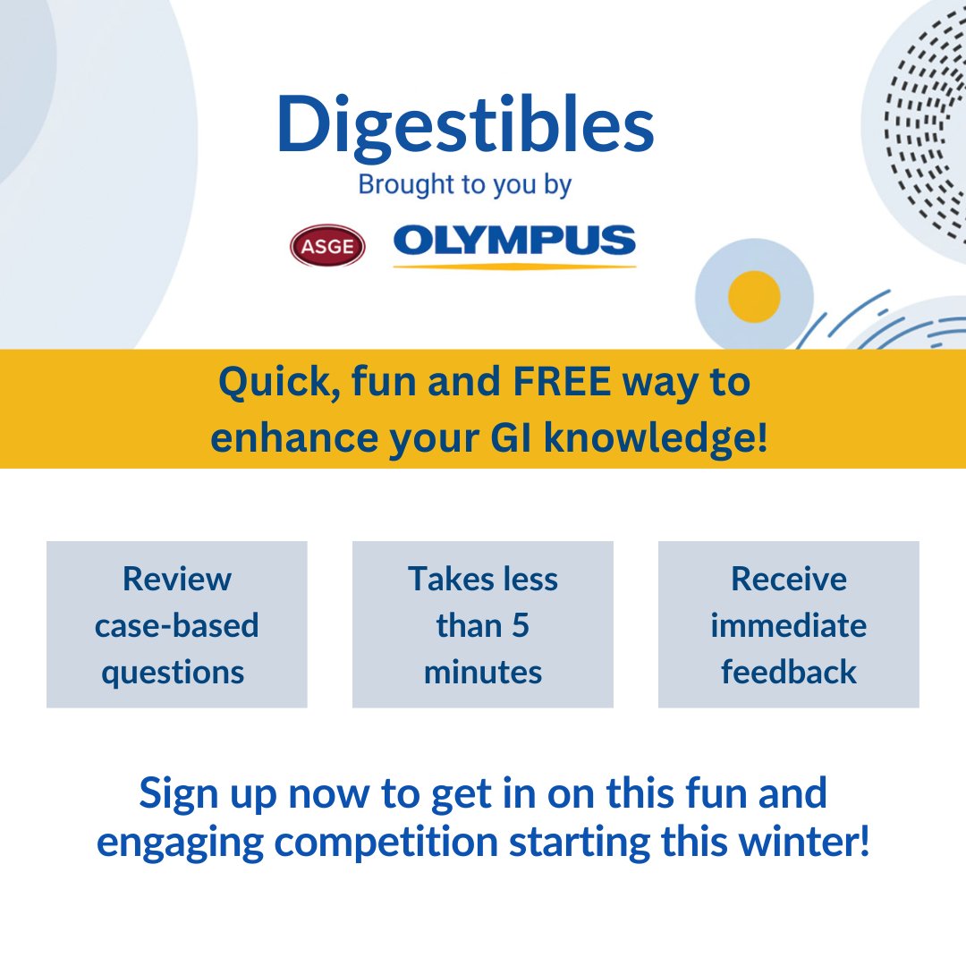 ASGEendoscopy's tweet image. Ready for a challenge? Climb the Digestibles leaderboard and earn your spot at #DDW2026! New round begins December 8 and it&apos;s FREE to join here: hubs.ly/Q03RJ3T40 #GITwitter #MedTwitter
