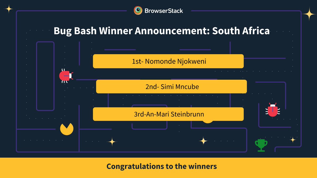 browserstack's tweet image. A huge round of applause to everyone who brought incredible skill, curiosity, and energy to the BrowserStack #BugBash Meetup at Cape Town and Johannesburg! 

Victory is in having done your best. And each one of you did just that! 

Kudos to everyone for pushing boundaries,…