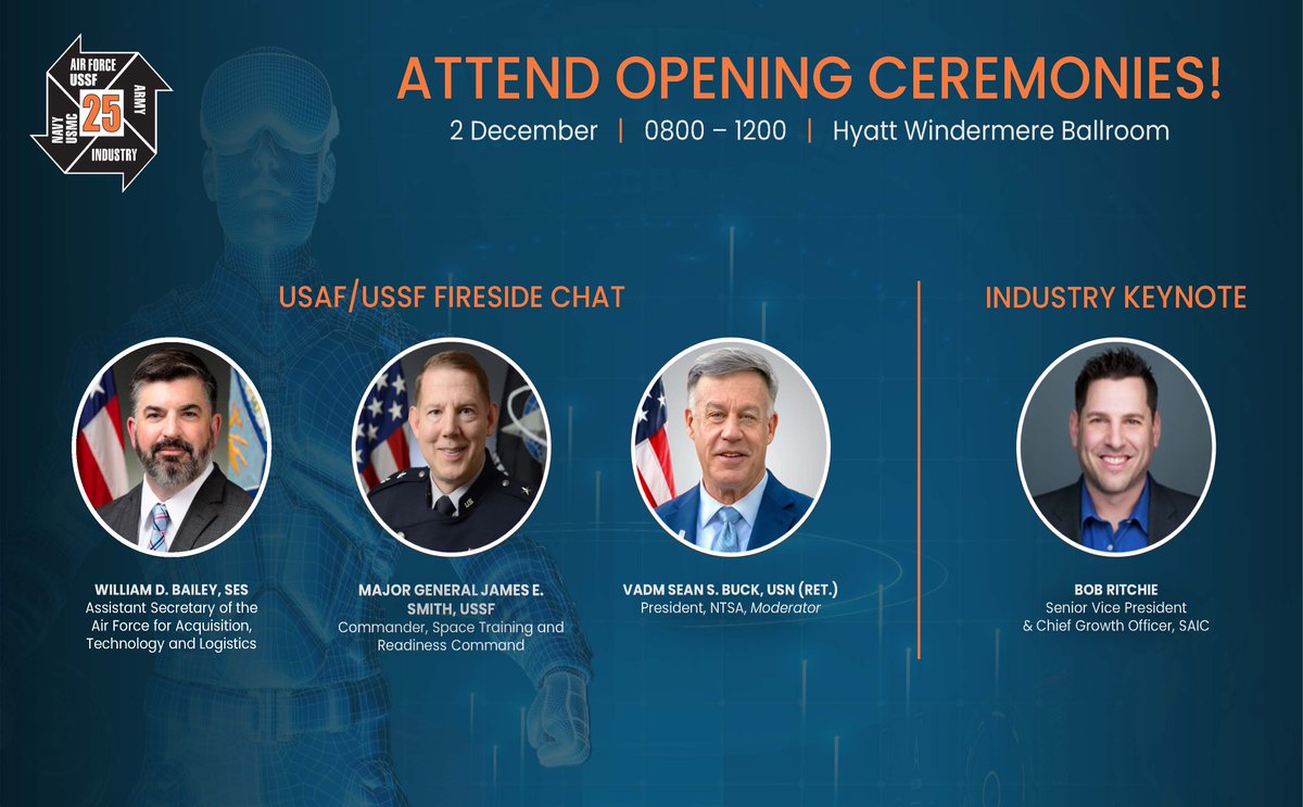 iitsec's tweet photo. Attend Opening Ceremonies at #IITSEC with the Opening Fireside Chat with Hon. Duffey, USAF/USSF Fireside Chat, Industry Keynote &amp; Senior Leader Panel. It's an event you don't want to miss! Visit https://t.co/vbizRDCmhY for complete details on the Opening Ceremonies Speakers. https://t.co/gPKXD1pdjx
