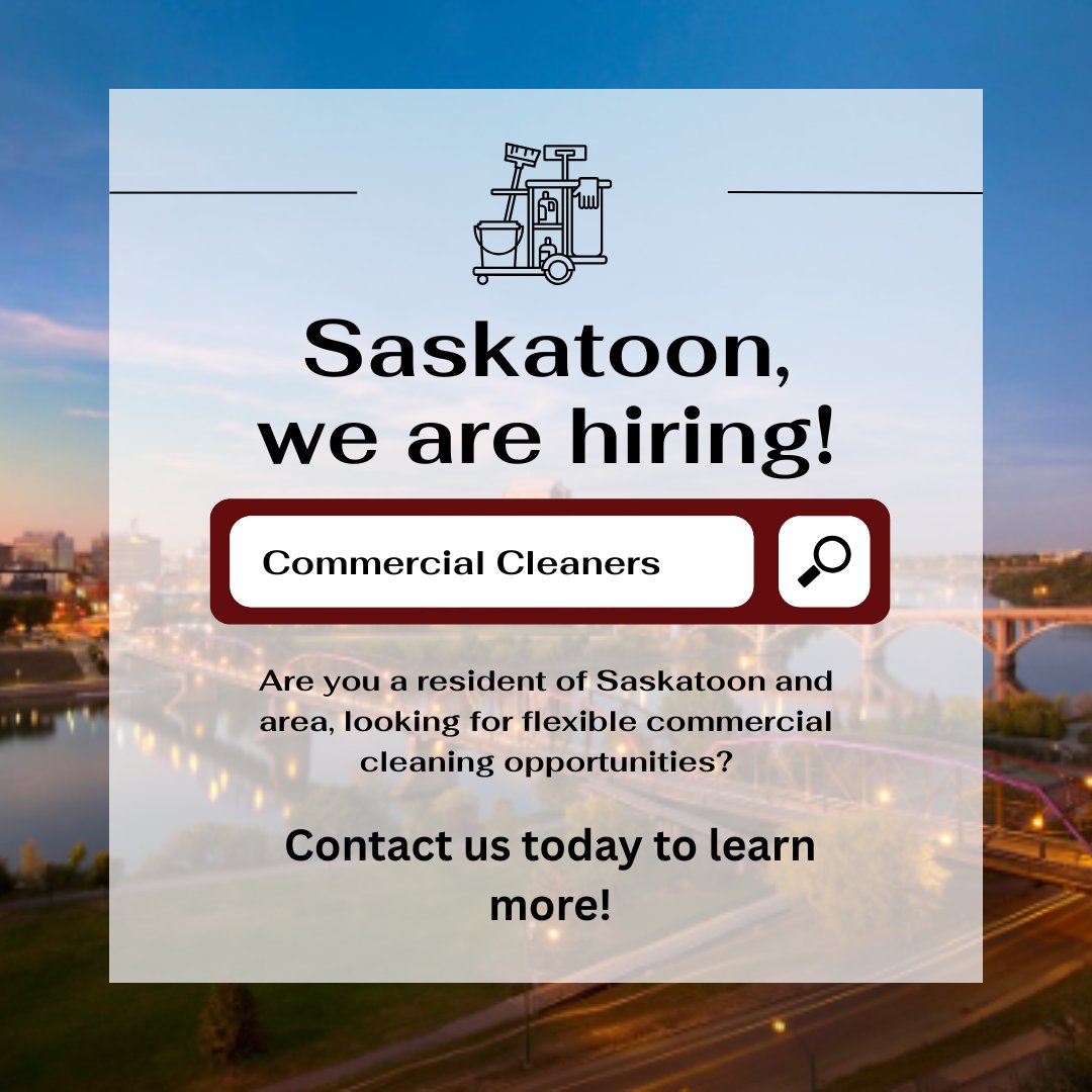 stratussask's tweet photo. Join the Stratus Building Solutions team and learn how you can scale commercial cleaning opportunities in Saskatoon and area. Contact us today to learn how! ✨#YXE #commercialcleaning #local https://t.co/h2D1Y2OhV7
