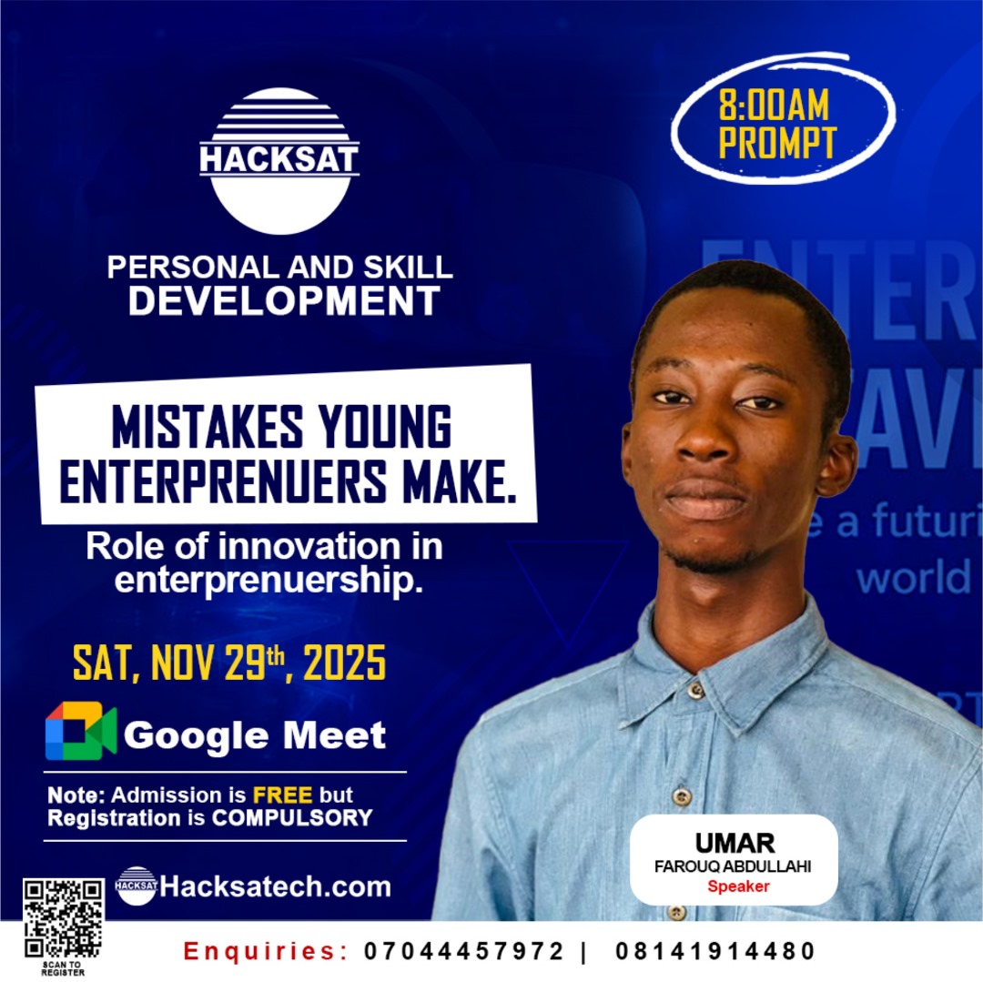 Hacksatechltd's tweet image. 🎊Join us this Saturday for an _eye _opening session designed to guide and inspire young founders and Innovators.

Discover the common pitfalls that hold entrepreneurs back and learn how to navigate early _stage challenges , practical steps to grow smarter, faster and stronger.💻