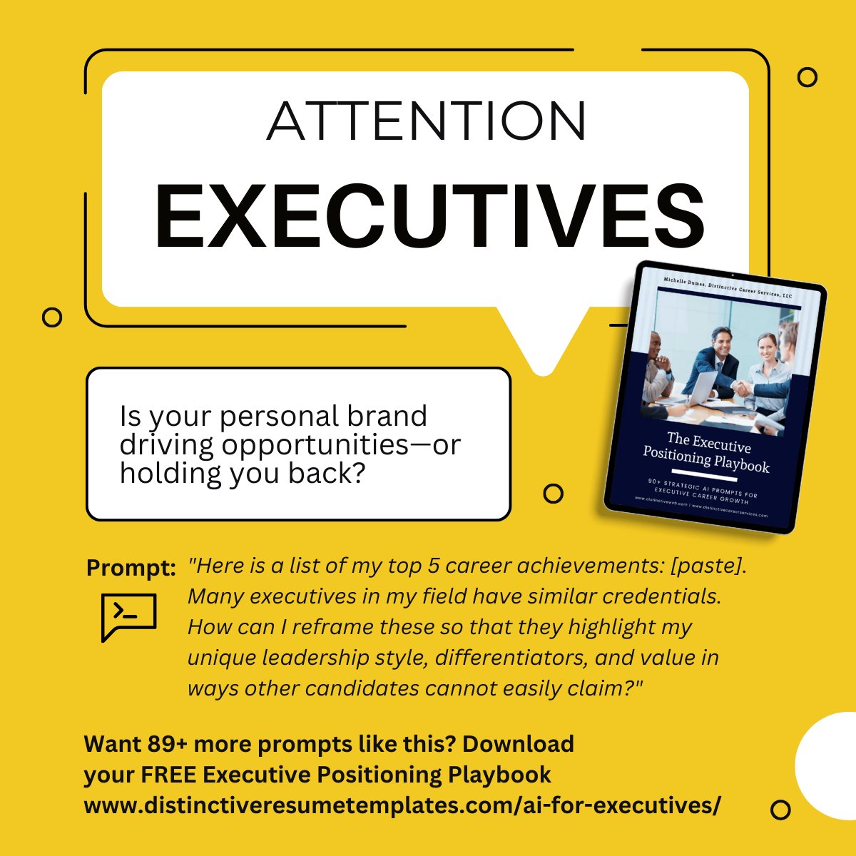 SmartCareerTips's tweet image. Your reputation is built every day — but is it aligned with how you want to be seen?

Too often, there’s a gap between how executives think they’re perceived and how they actually show up.

The Executive Positioning Playbook gives you 90+ AI prompts to help you close that gap and…