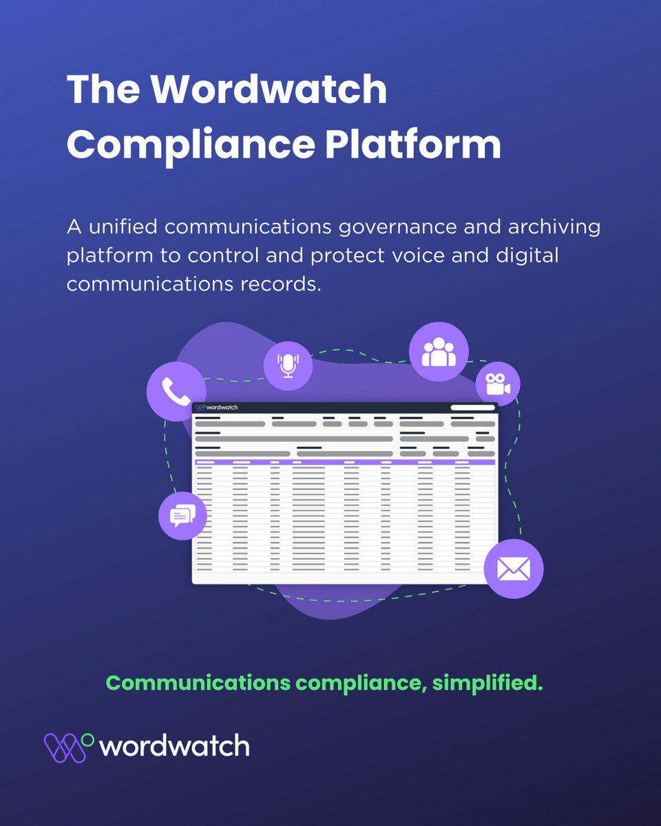 Wordwatchtech's tweet photo. Legacy recorders and siloed archives weren’t built for today’s communications compliance.

The Wordwatch Compliance Platform unifies how you capture, archive, govern & reconcile voice and digital communications, helping compliance, surveillance & IT teams stay audit-ready and reduce risk.

🔗 https://t.co/PG8C6jwLQB

#CommunicationsCompliance #RegTech #DataGovernance #AuditReady #Wordwatch