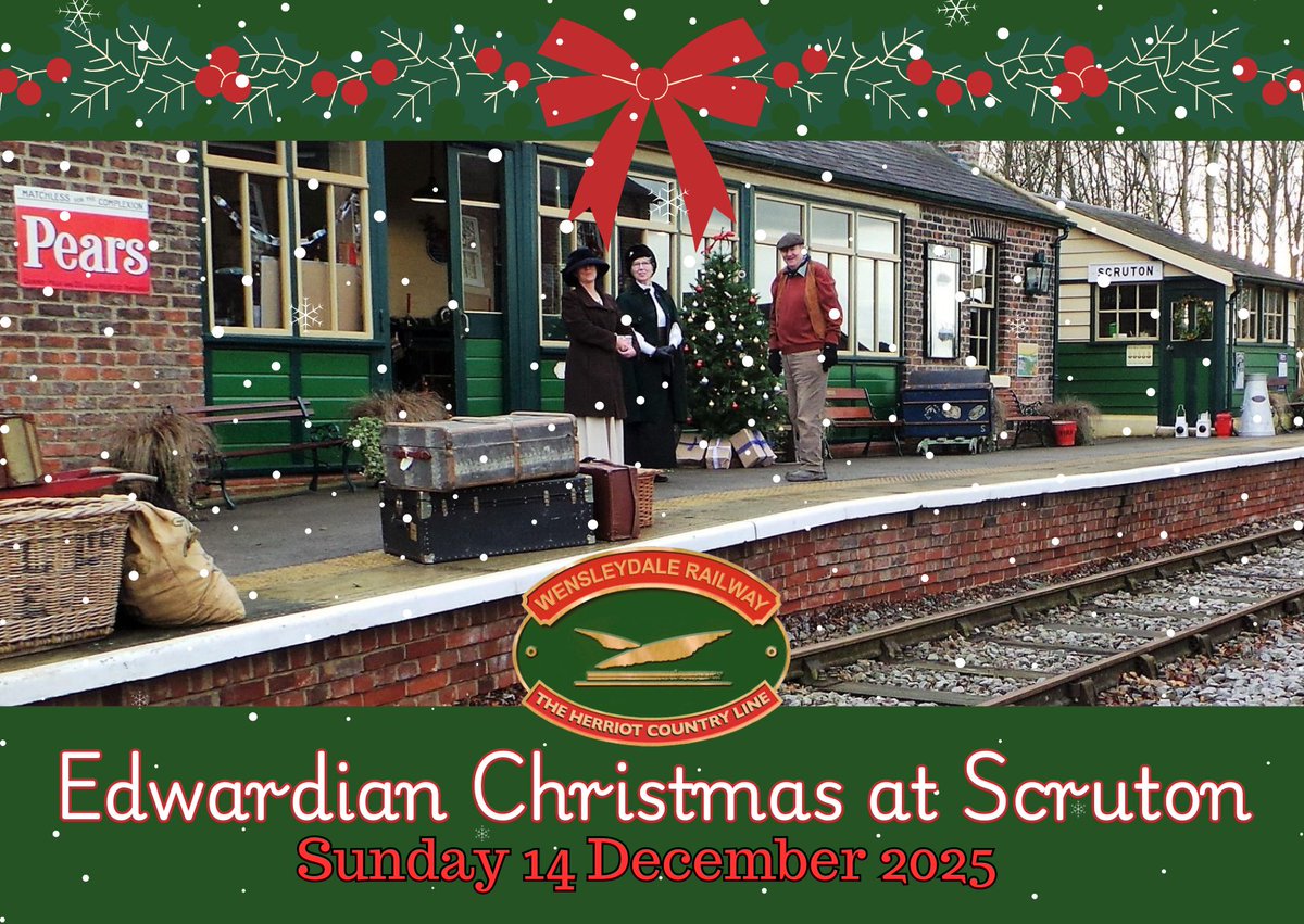 Step back in time this Christmas and join us on Sunday 14 December for our Edwardian Christmas afternoon at Scruton Station. Enjoy mulled wine, mince pies and festive fun with our costumed Edwardian interpreters as the station is transformed for Christmas!
wensleydale-railway.co.uk/edwardian-chri…