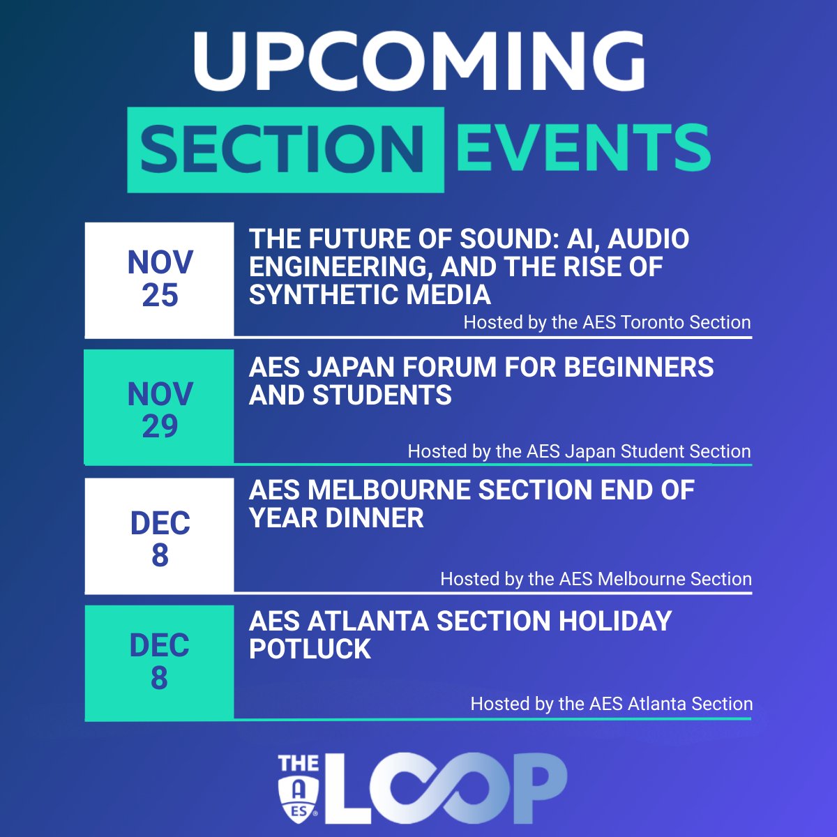 AESorg's tweet image. Join us for our upcoming AES Section Events!

Check out what&apos;s happening this month at aes2.org/events-calenda…    

#AESorg #AudioEngineering #AudioEvents #AI #ArtificialIntelligence #AudioStudents #AESStudents #ProAudio