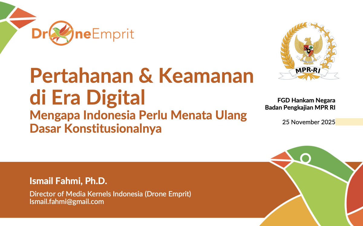 DOWNLOAD PDF 

Pertahanan &amp; Keamanan di Era Digital:
Mengapa Indonesia Perlu Menata Ulang Dasar Konstitusionalnya

slideshare.net/slideshow/pert…