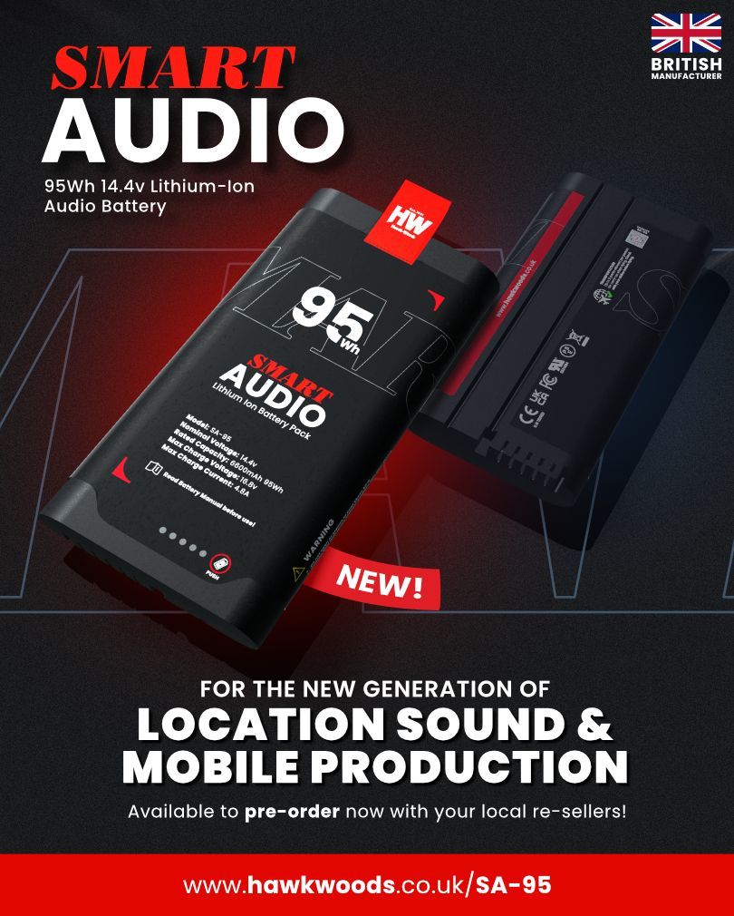 Hawk_Woods's tweet image. We’re excited to launch pre-orders for our new SA-95 Smart Audio battery.
A 14.4v, 95Wh solution built specifically for modern location sound and mobile production.

#audio #smartbattery #95Wh #hawkwoods #sound #locationsound #mobileproduction