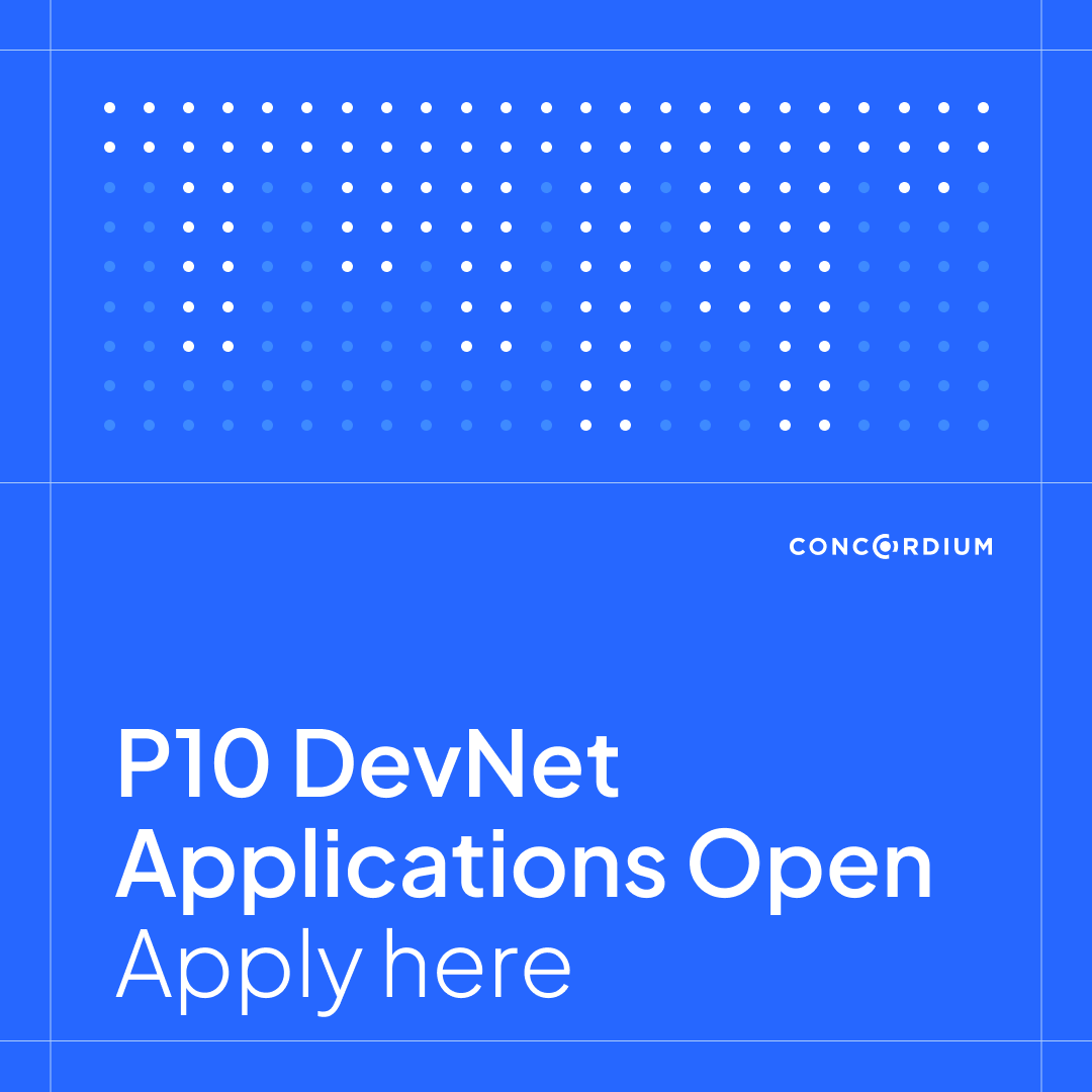 ConcordiumNet's tweet image. ⚙️ P10 DevNet applications are now open.

Concordium is inviting builders to test upcoming protocol upgrades, including PLT functionality and on-chain payment flows.

Apply here: bit.ly/480Ctbt