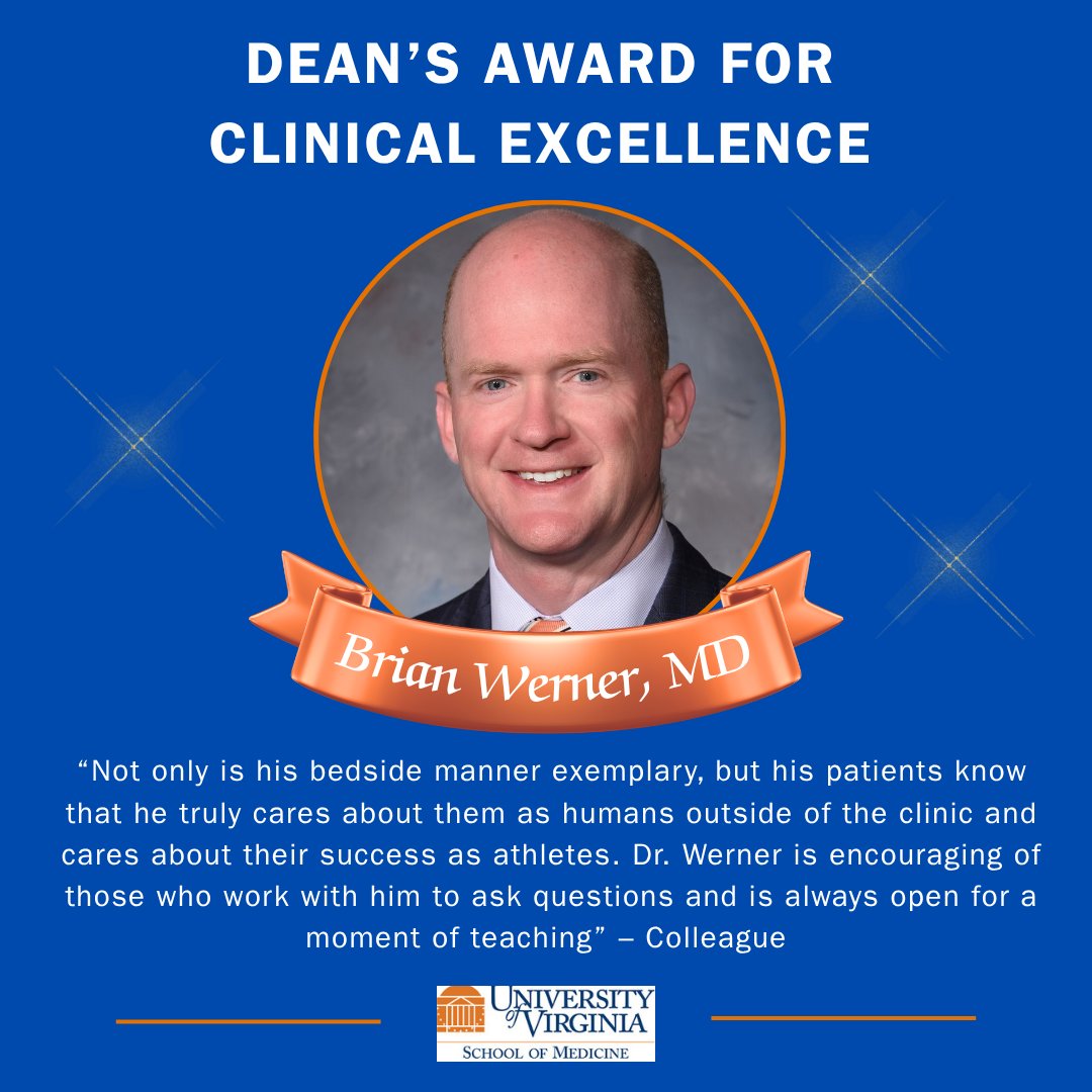 Let's celebrate Dr. Brian Werner, Associate Professor of Orthopaedic Surgery,  a 2025 recipient of the Dean's Award for Clinical Excellence. This award honors faculty who demonstrate clinical excellence and exemplary service to patients. Congratulations!