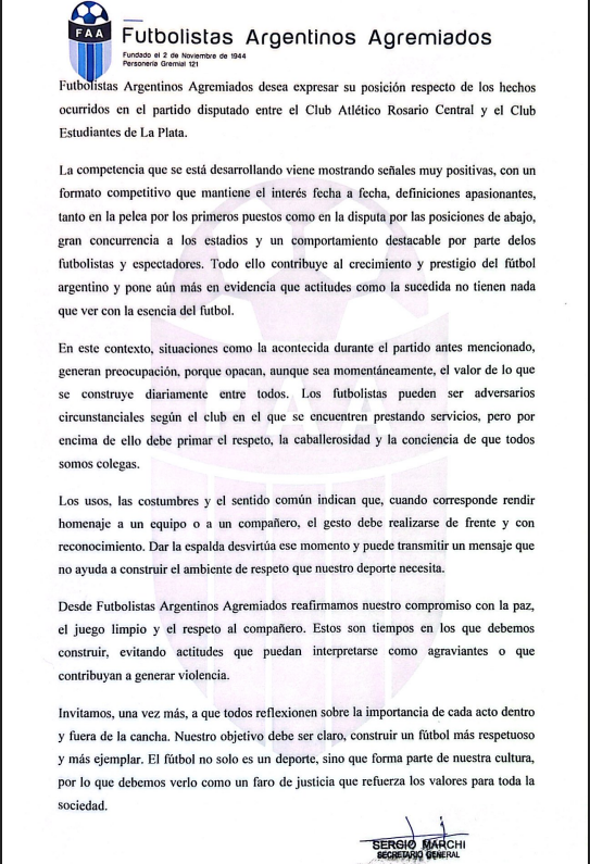 okdobleamarilla's tweet image. 🚨#AHORA | #Agremiados se expresó tras lo sucedido en #Estudiantes - #RosarioCentral y el pasillo de espaldas

📌El Sindicato de jugadores emitió un comunicado donde refleja que &quot;situaciones como la acontecida durante el partido antes mencionado, generan preocupación, porque…