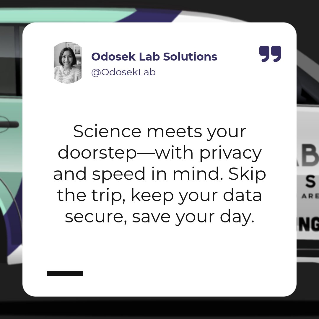 Odoseklab's tweet image. 🏡 Testing that comes to you 🔒 Privacy-first approach ⏰ Saves your time, fits your schedule Why step out when science steps in? Ready to make it easy? Schedule your appointment today. #mobileDNAtesting #privacy #convenience #OdosekLabSolutions #DNAservice #OdesekLabSolutions
