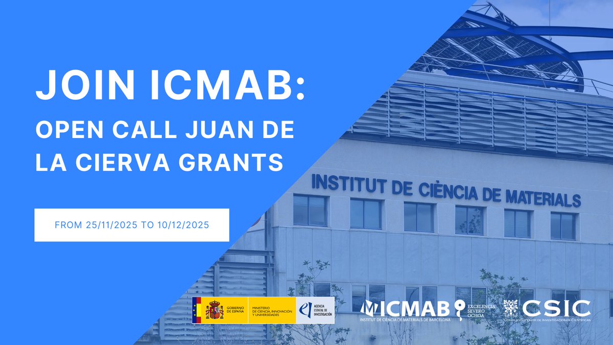 icmabCSIC's tweet image. The Juan de la Cierva Postdoctoral Grants are now open. If you are a #postdoc looking forward to joining the ICMAB, check them out and reach out to any of our groups.

📆 They are open until 10 December
🔗 icmab.es/open-calls-jdl…