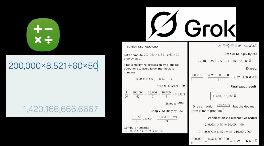 AmX_ZaxTr's tweet image. If you&apos;re as bad at math as I am, a calculator will only make you worse.
Just @grok