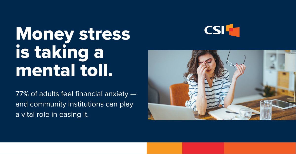 CSIsolutions's tweet image. MONEY: it’s a major source of anxiety for most of the country. Community banks and credit unions are in a fantastic position to help ease that burden and win the relationship. Find out how: bit.ly/4oefUoL