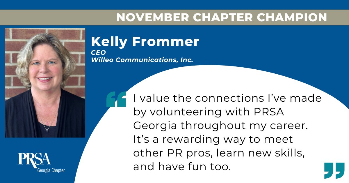 Congrats to our November Chapter Champion, Kelly Frommer!  A seasoned strategic communications consultant and co-lead of our Independent Counselors Resource Group, Kelly brings more than 20 years of expertise to the profession. Thank you for all you do! ow.ly/5Iu850Xwq2s