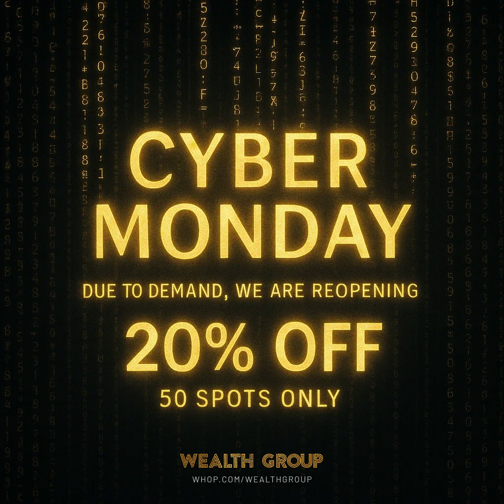WealthGroup's tweet image. ⚡ Cyber Monday Update: Only 15 Spots Remaining

Our Cyber Monday sale is moving fast. Only 15 spots are left before the 20% off discount is gone! ⏳

If you have been thinking about joining @WealthGroup, now is the time to act. Secure your spot and start improving your trading…