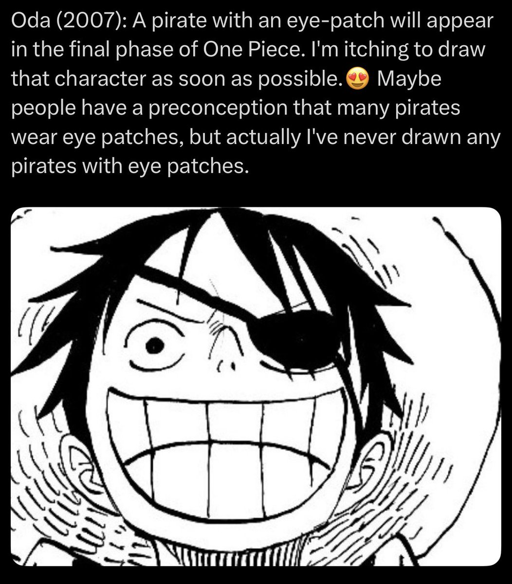 #ONEPIECE1167
it’s the eye patch pirate…the end is near