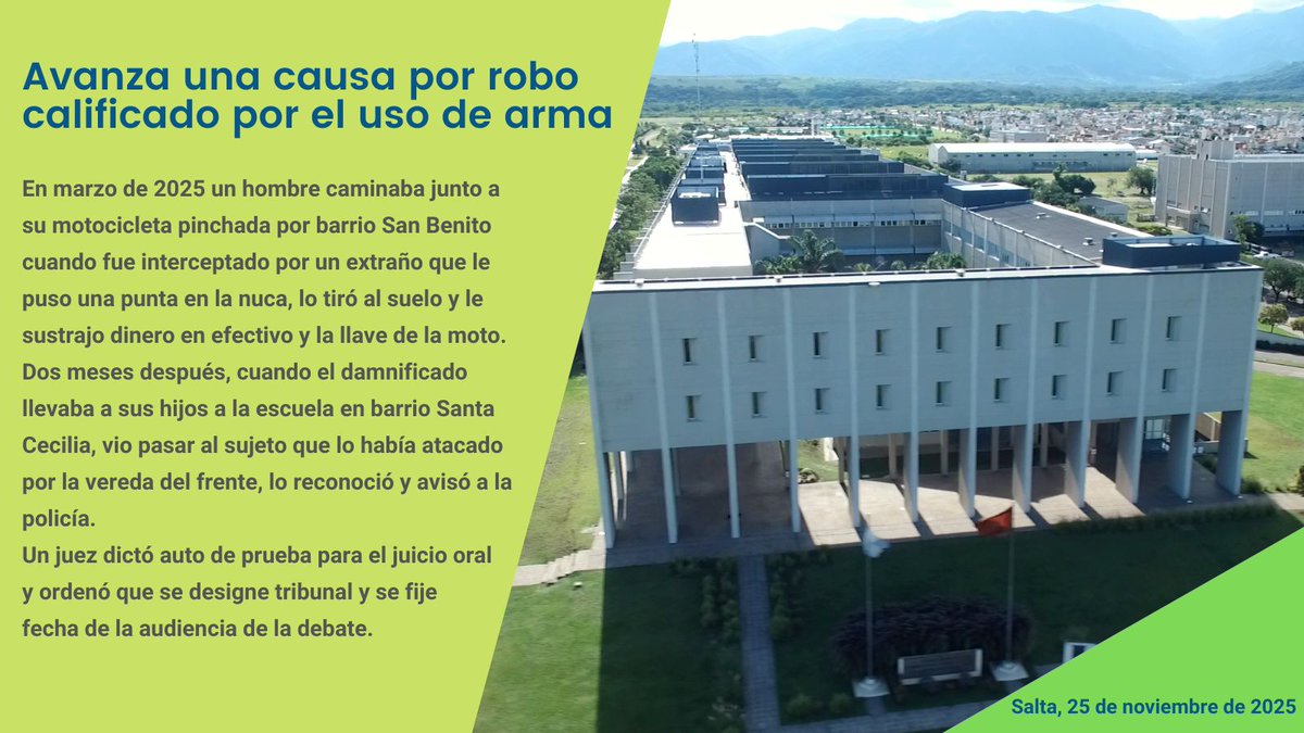 Avanza una causa por robo calificado por el uso de arma justiciasalta.gov.ar/es/prensa-deta… #Salta #Justicia